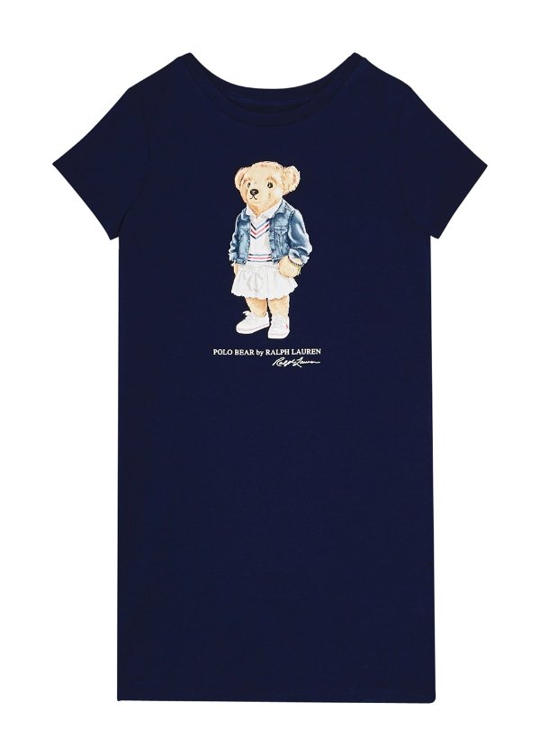 KIDS Navy bear and logo-print cotton dress (1.5-6 years)