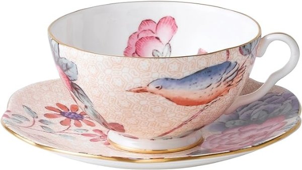 Cuckoo Teacup & Saucer Set, 1 Count (Pack of 1), Peach