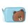 Enamel Cosmetic Bag - BROWN Character Travel Pouch Organizer for Toiletry and Makeup, Sky Blue