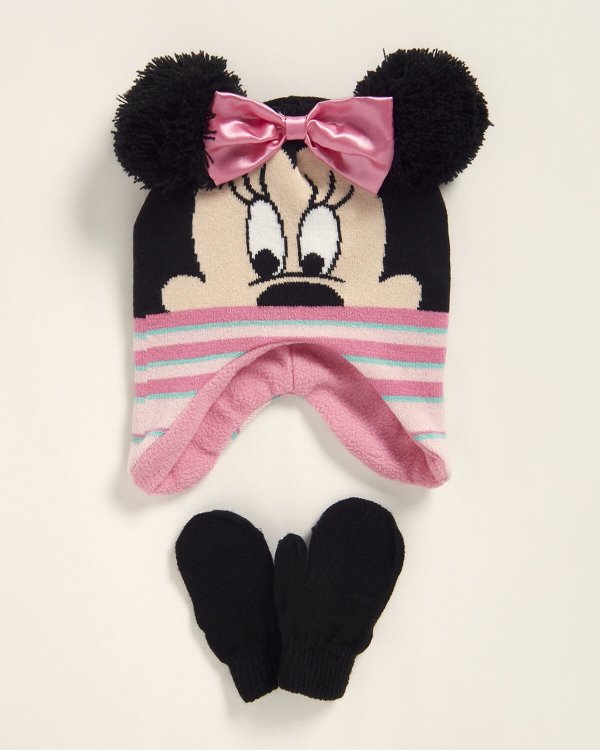 (Toddler Girls) Two-Piece Minnie Mouse Hat & Mittens Set