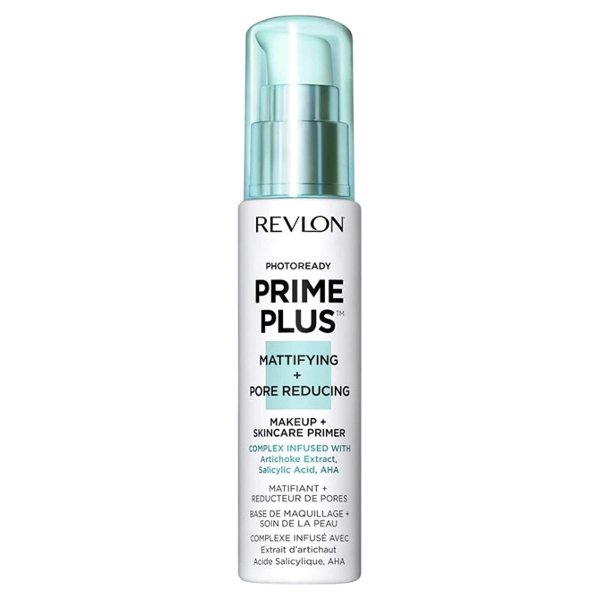 Face Primer by Revlon, PhotoReady Prime Plus Face Makeup for All Skin Types, Blurs & Fills in Fine Lines, Infused with Salicylic Acid and AHA, Mattifying & Pore Reducing, 1 Oz
