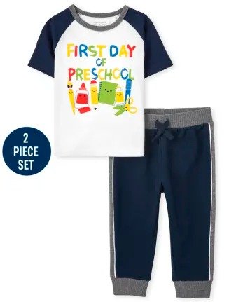 Toddler Boys Short Sleeve 'First Day Of Preschool' Graphic Top And Fleece Jogger Pants 2-Piece Set | The Children's Place - TIDAL
