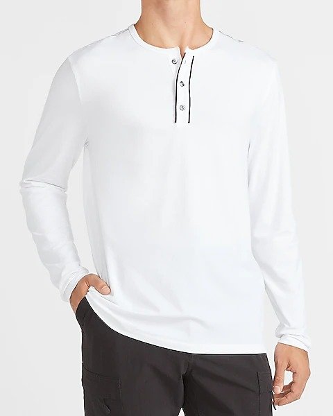 Solid Piped Moisture-wicking Performance Henley