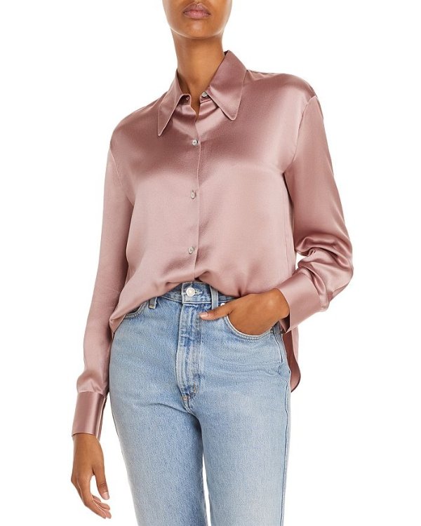 Silk Button Front Blouse | Bloomingdale's