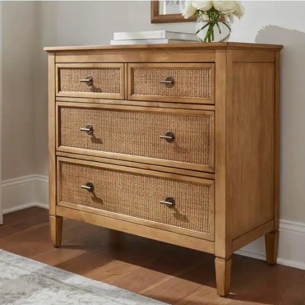 The Home Depot Marsden Patina Wood Finish 3Drawer Cane Chest of