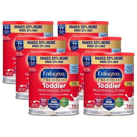 Premium Toddler Nutritional Drink, Natural Milk Flavor - Powder, 32 oz Can (6 Pack) x2 Cases