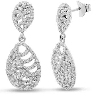 2 1/2 Carat Baguette Diamond Drop Earrings In Sterling Silver, 1 1/2 Inches