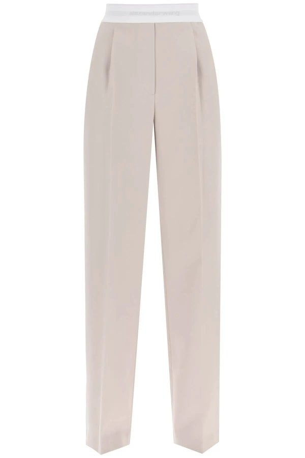 straight-cut pants with contrasting logo band