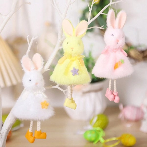 1pc Plush Cute Rabbit Doll Pendant, Easter Butterfly Knot Toy Pendant, Home Party Decoration, Wall Hanging Decoration