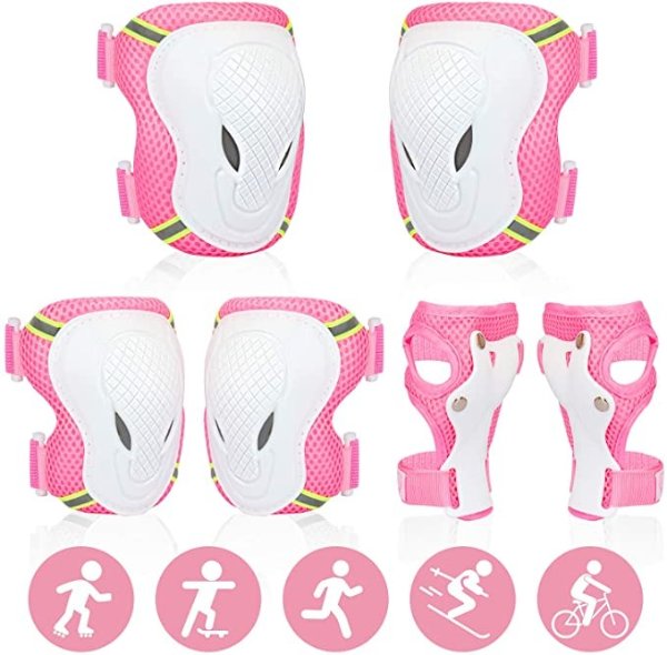 SEEHONOR Protective Gear Set for Kids/Youth, Adjustable Reflective Safety Knee Pads Elbow Pad and Wrist Guards for Boys Girls Ages 3-8 Rollerblading Skateboard Cycling Skating Bike Scooter