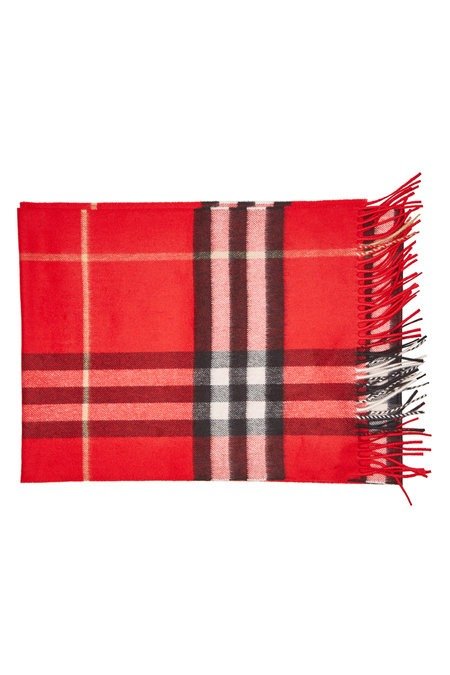 - Checked Cashmere Scarf with Fringe