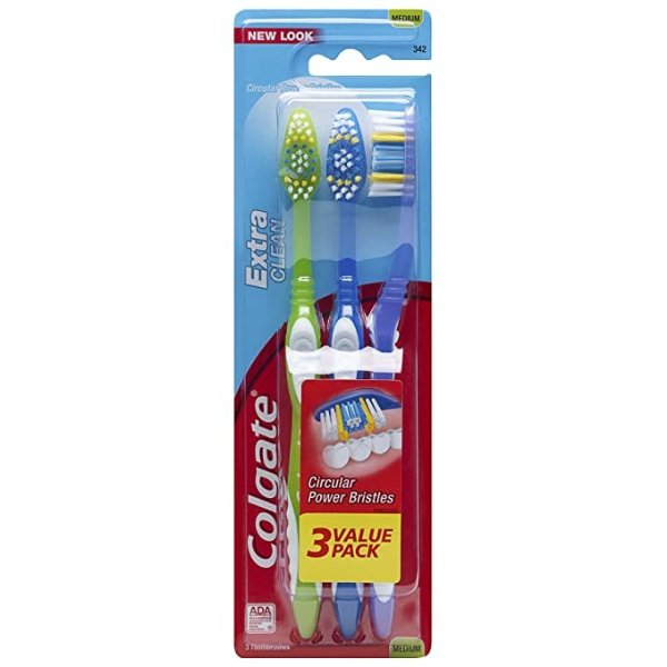 Extra Clean Full Head Toothbrush, Medium - 3 Count (Pack of 1)