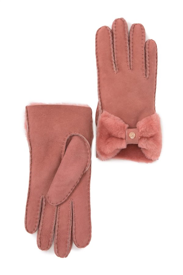 Genuine Dyed Shearling Bow Shorty Gloves
