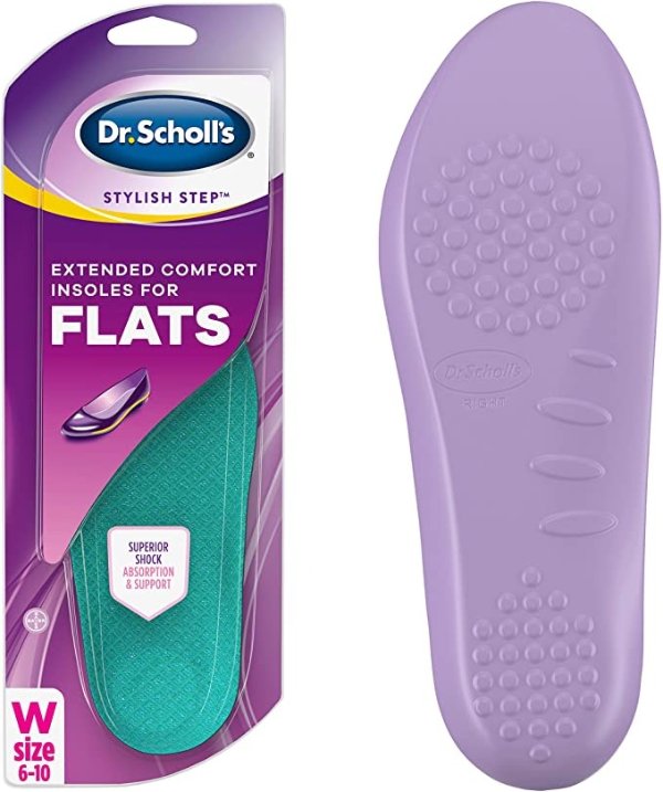 EXTENDED COMFORT Insoles for Flats // 16h Comfort with Superior Shock Absorption and Cushioning Plus Top Cloth that Keeps Feet Cool & Dry (for Women's 6-10)