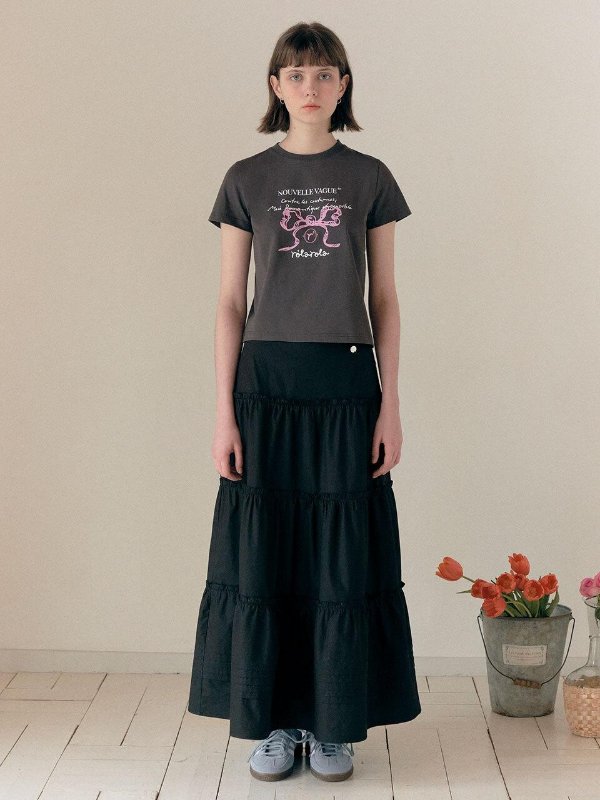 Frilled Maxi Skirt - Black