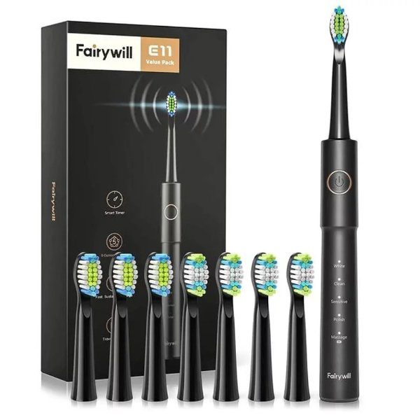 E11 Sonic Electric Toothbrush with 5 Modes for Adults, Black