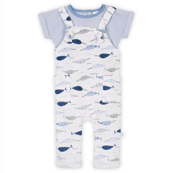 Just Born® 2-Piece Baby Boys Blue Ombre Narwhal Overall and Top Set
