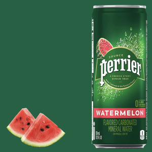 Perrier Sparkling Water Watermelon Flavored, 11.15 FL OZ Sleek Cans (24 Count)