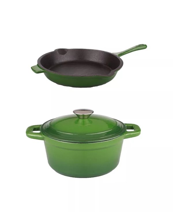 Neo Cast Iron Cookware 3 Quart Covered Dutch Oven and 10" Fry Pan, Set of 2
