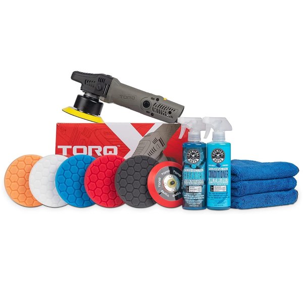 Chemical Guys BUF_209X TORQX Random Orbital Polisher, Complete Detailing Kit with Pads, Pad Cleaner & Conditioner, Towels - 12 Items