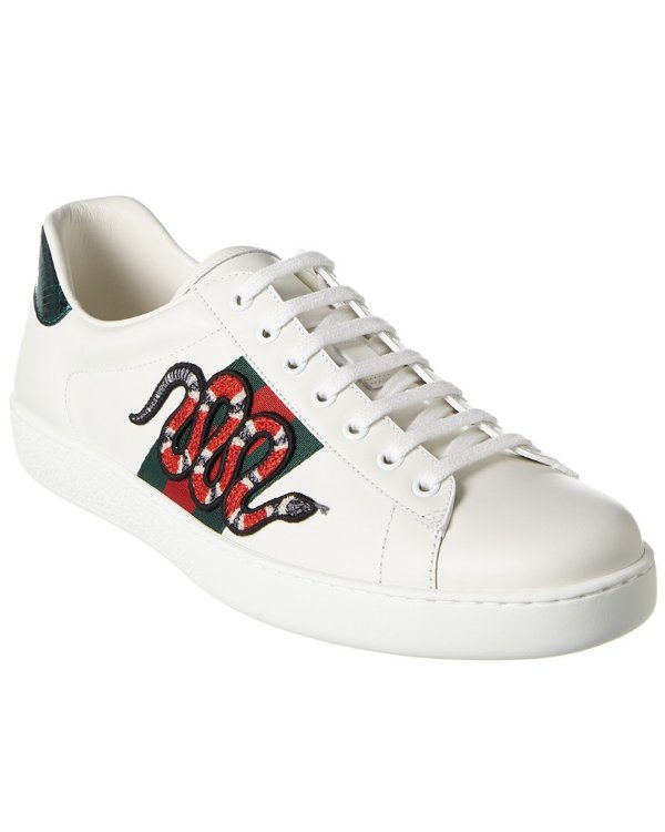 Ace Embroidered Snake Leather Sneaker