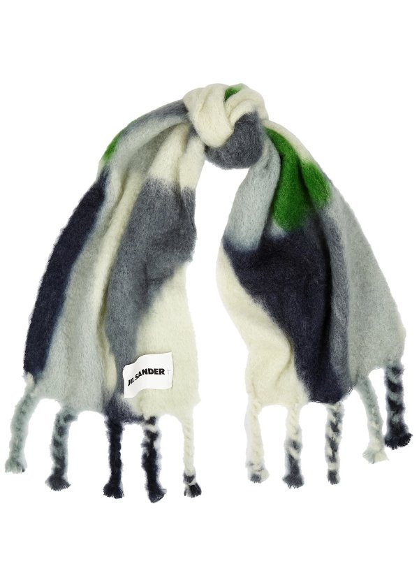 Striped mohair-blend scarf
