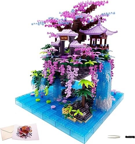 Alizdd Micro Building Blocks Sets，Chinese Moon Palace Architecture and Cherry Blossom Bonsai Tree Building Bricks，Cute Toy Building Sets，Creative Mini Bricks Model Kits Gift for Adults Kids Age 14+，2588 PCS