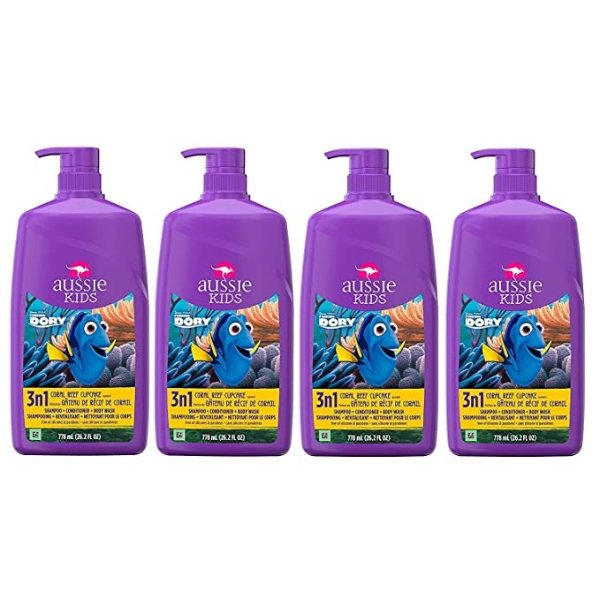 Kids Coral Reef Cupcake 3 In 1 Shampoo + Conditioner + Body Wash, 778 Milliliters, 4 Pack