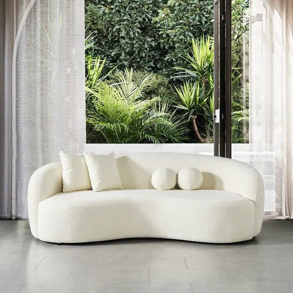 Benty Japandi Style Luxury Modern Boucle Fabric Curved Ivory Sofa