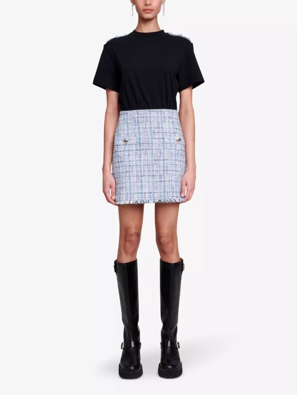Rolineta fringed-hem metallic-thread tweed mini skirt