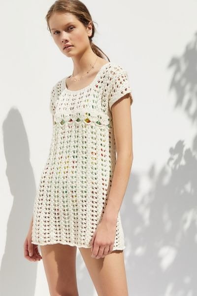 UO Peek-A-Boo Crochet Mini Dress