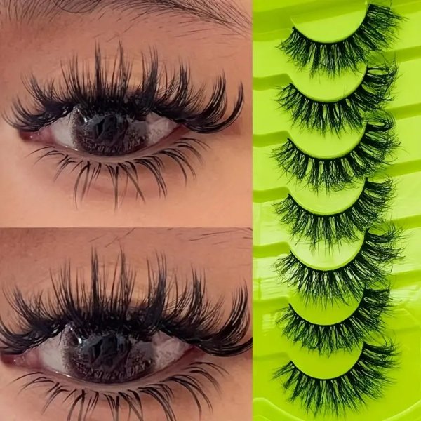 7 Pairs False Lashes Fairy Style Lashes Extension Natural Look Wispy Volume False Lashes Cat Eye Strip Lashes Pointed Faux Mink Lashes Multi-Pack