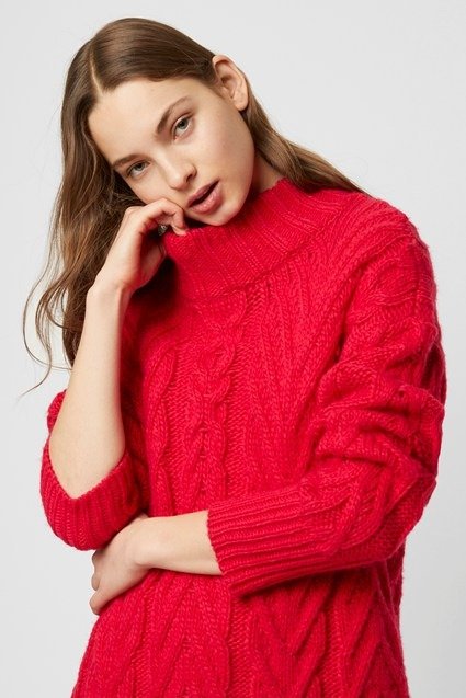 Nissa Chunky Cable Mock Neck Jumper