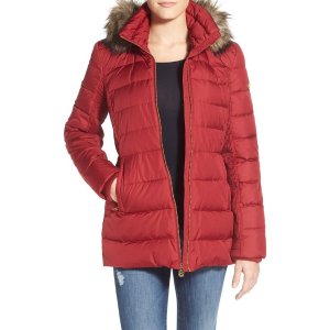 MICHAEL Michael Kors Hooded Down & Feather Fill Coat with Faux Fur Trim