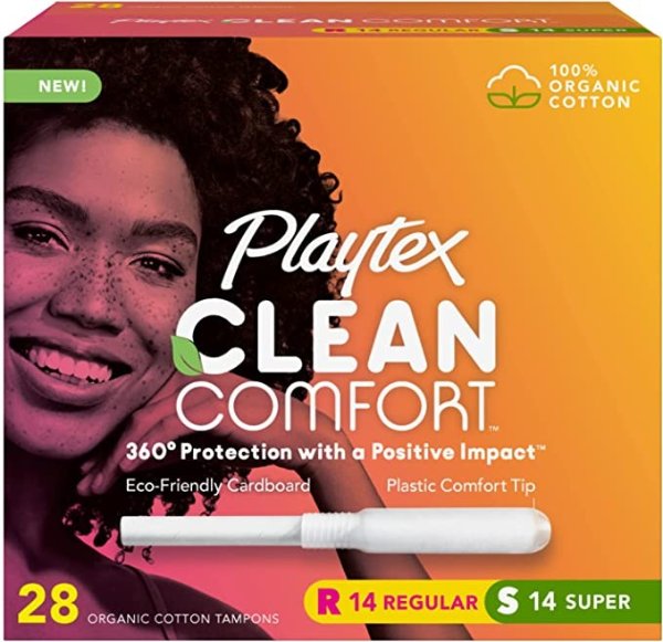 Clean Comfort Organic Tampons, Regular and Super Variety Pack, 28ct