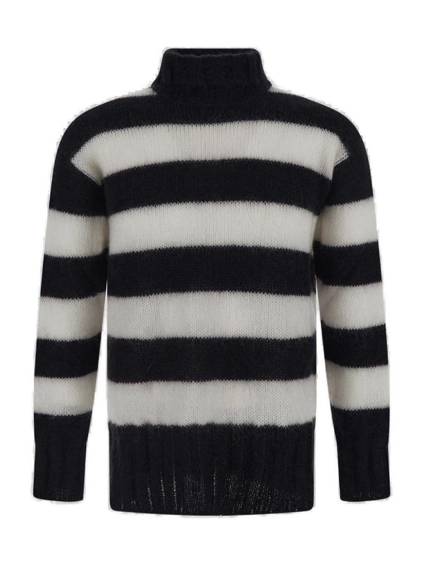 Striped High-Neck Knitted Jumper