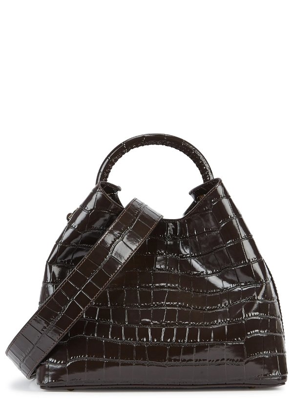 Raisin brown crocodile-effect leather top handle bag