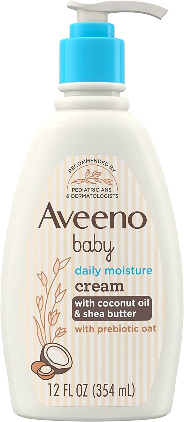 Baby Daily Moisturizing Cream with Prebiotic Oat, Baby Lotion with Coconut Oil & Shea Butter Deeply Moisturizes Sensitive Skin, Hypoallergenic with a Gentle Coconut Scent, 12 fl. oz