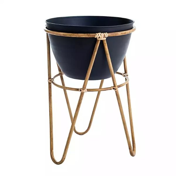 20% OFF* Black Metal Planter with Wooden Stand, 21 in.