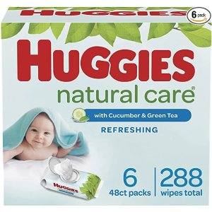 HuggiesBaby Wipes, Huggies Natural Care Refreshing Baby Diaper Wipes, Hypoallergenic, Scented, 6 Flip-Top Packs (288 Wipes Total)