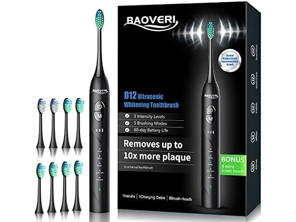 BAOVERI Electric Toothbrush with 8 Brush Heads for Adults and Kids