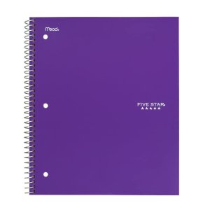 Five Star Spiral Notebook, 1 Subject, Wide Ruled Paper, 100 Sheets