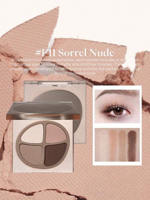 JOOCYEE Mini Quad Eyeshadow Palette F11 Sorrel Nude 4-Color Matte Finish High Pigment Soft Smooth Texture Buildable Long Lasting Eyeshadow