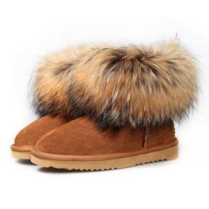 Ausland Women's Casual Suede Leather Fox Fur Short Snow Boots 9251