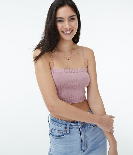 Sweater-Knit Cropped Bungee Tank***