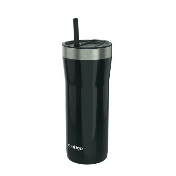 Streeterville Stainless Steel Tumbler with plastic straw in Black, 32 fl oz.