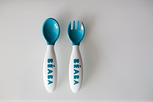 2nd Stage Ergonomic Baby Cutlery, Spoon & Fork with Travel Case, Peacock