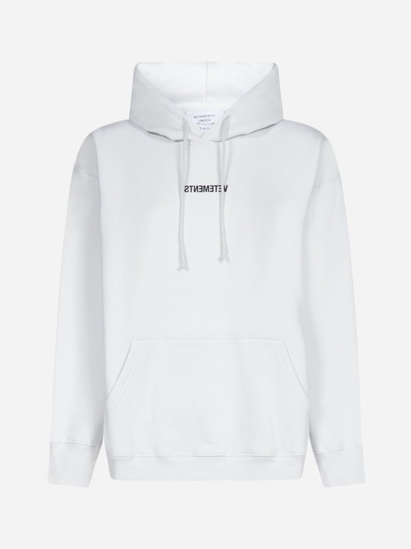 Inverted-logo and care-label cotton hoodie