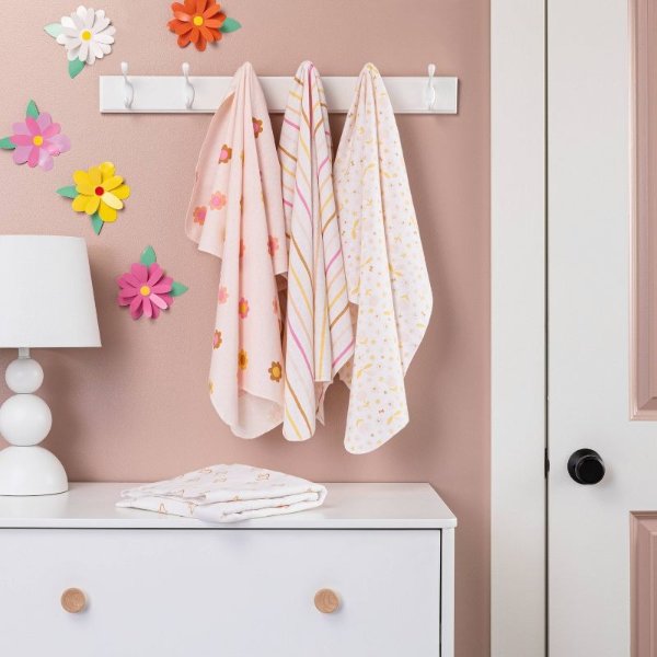 Flannel Baby Blanket Vintage Flora - Cloud Island&#8482; - Pink/Yellow - 4pk