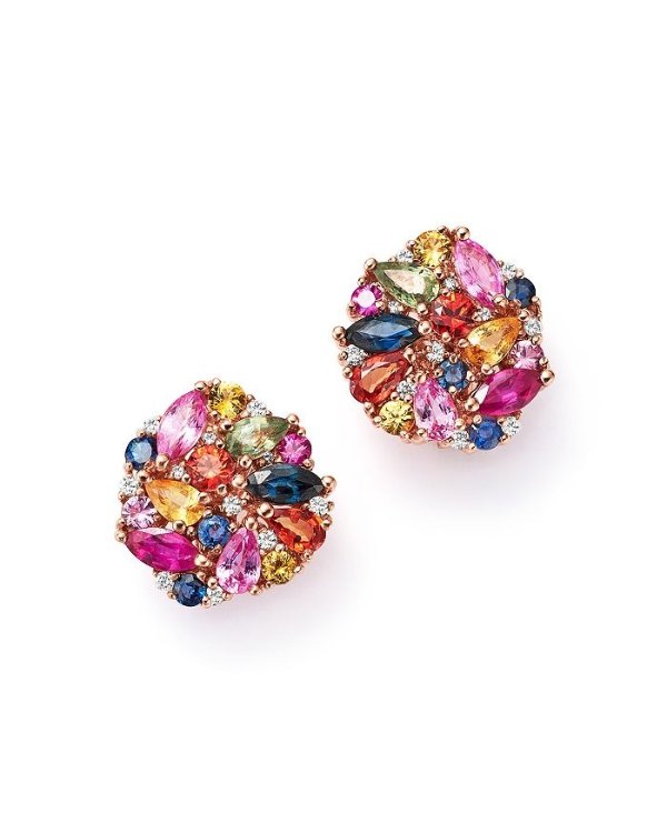 Multi Sapphire and Diamond Cluster Earrings in 14K Rose Gold - 100% Exclusive